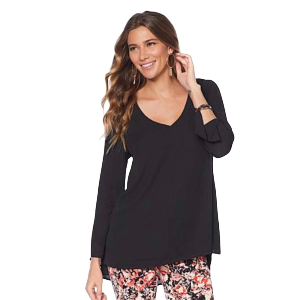 LYSSÉ Body Control V Neck Black Blouse‎